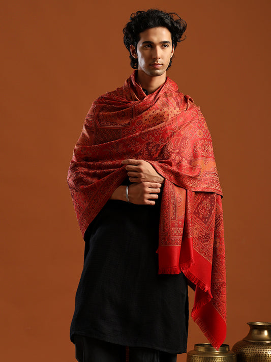 Tweedle Men’s Jamawar Shawl, Faux Pashmina - Maroon, Size 40 x 80 inches