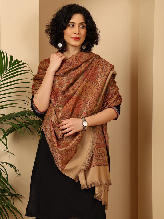 Tweedle Women’s Jamawar Shawl, Faux Pashmina - Beige, Size 40 x 80 inches