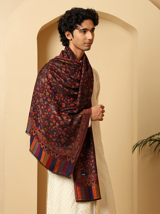 Tweedle Silky Soft Reversible Kani Stole for Men - Black
