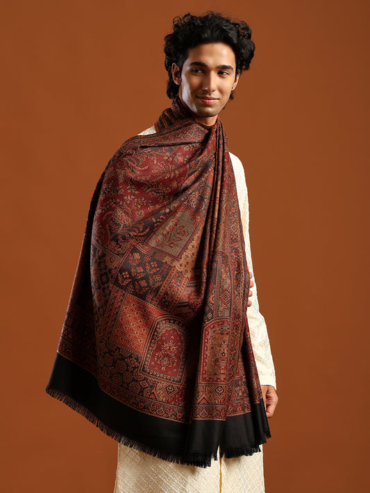 Tweedle Men’s Jamawar Shawl, Faux Pashmina - Black, Size 40 x 80 inches