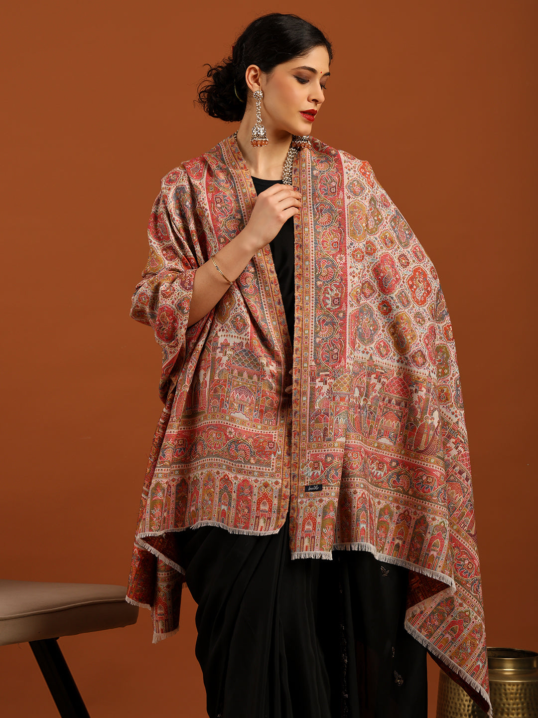 Tweedle Wool Blend Kani Shawl for Women – White, Size – 40x80