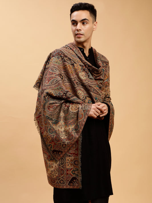Jacquard Weave, Paisley Design, Faux Pashmina Shawl - Black