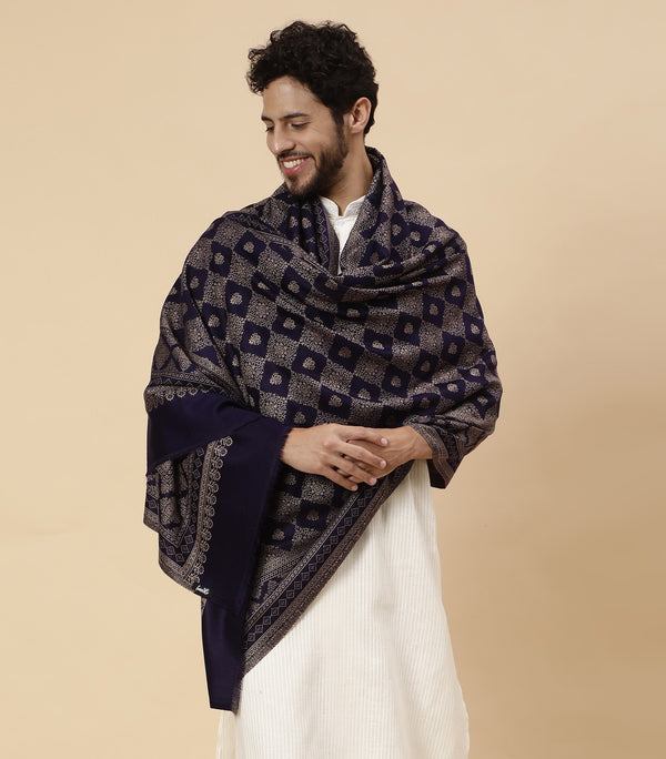 tweedle Mens Navy Blue Barfi Design Acrylic Shawl/Stole (40 x 80 Inches)