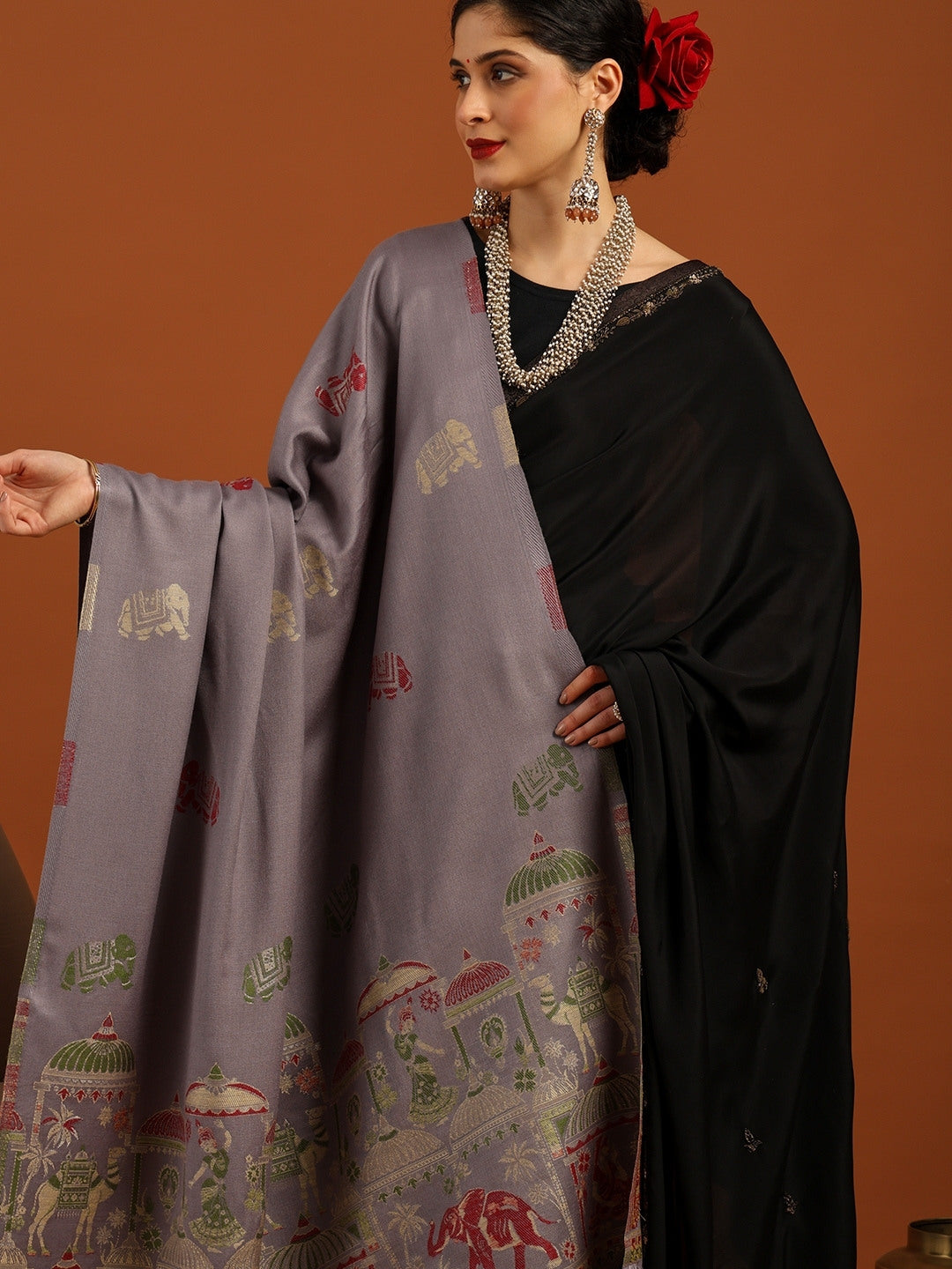 Tweedle Women’s Mahotsav Ethnic Design Zari Shawl | Gray