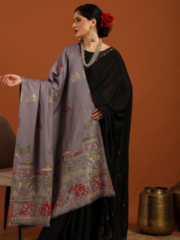 Tweedle Women’s Mahotsav Ethnic Design Zari Shawl | Gray