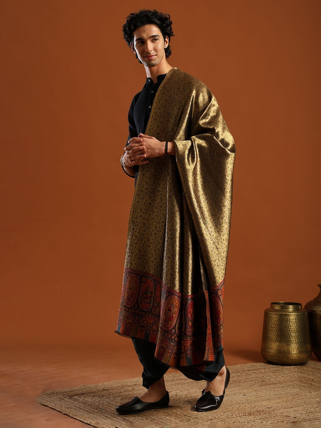 Tweedle Men’s Royal Ethnic Zari Woven Shawl | Antique Gold