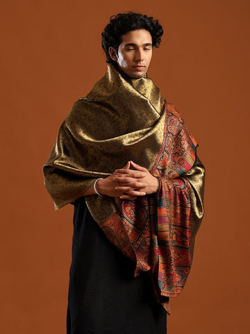Tweedle Men’s Royal Ethnic Zari Woven Shawl | Antique Gold
