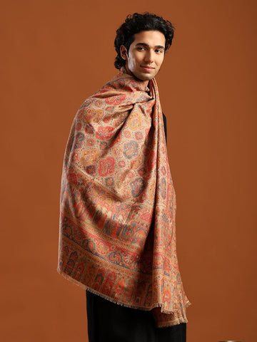 Tweedle Wool Blend Kani Shawl for Men | Beige
