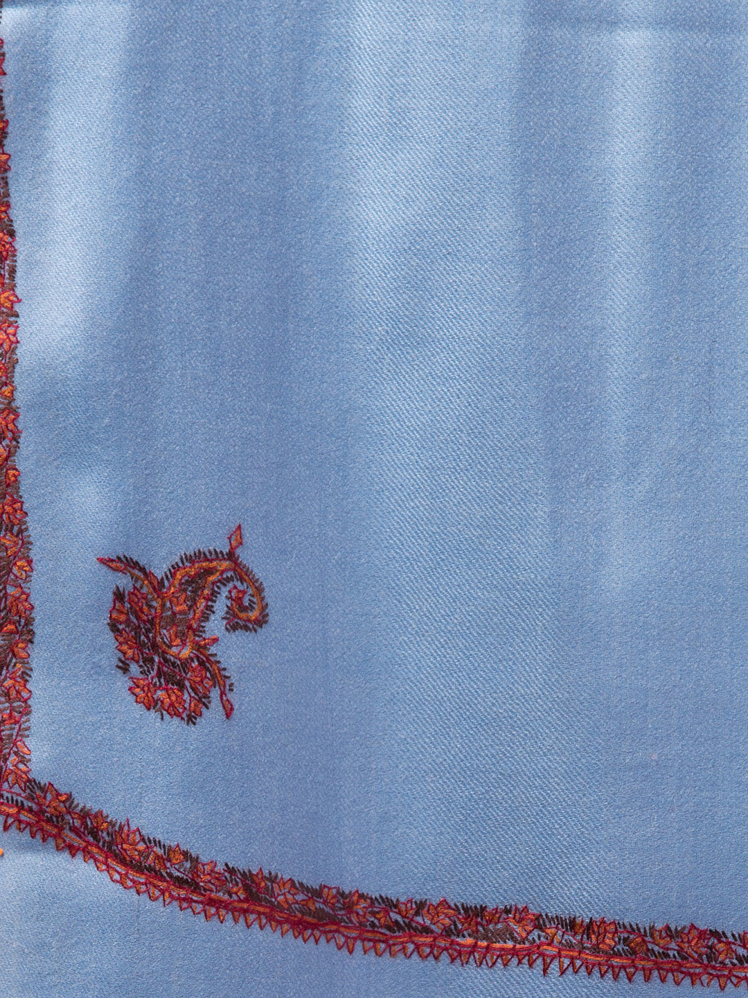 Fine Wool Plain Traditional Kingri Stole with Hand Embroidery Border - Light Blue