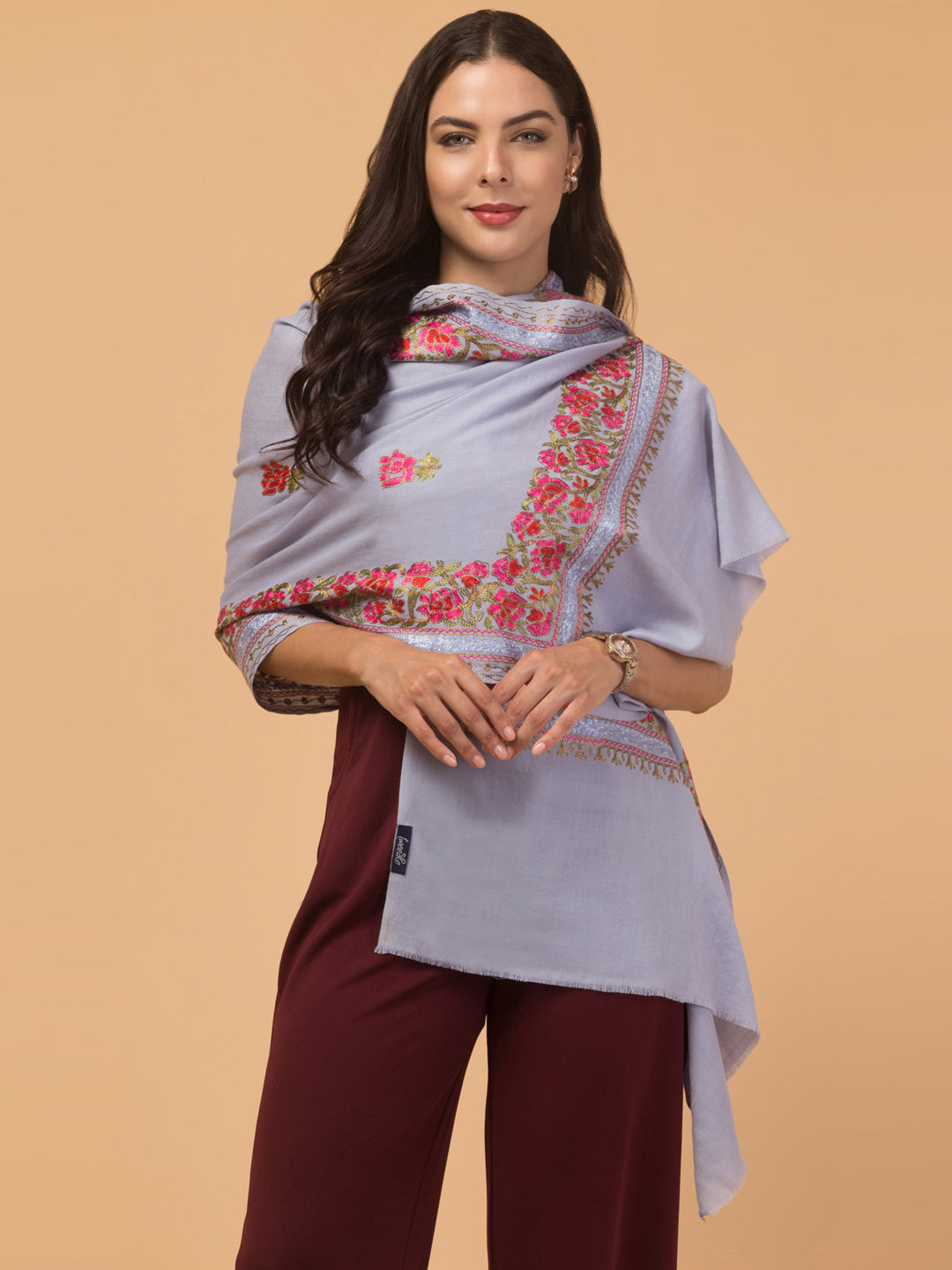 Tweedle Women’s Gulbahaar Aari Embroidery Stole/ Scarf, Light Blue (Size-28x80 )