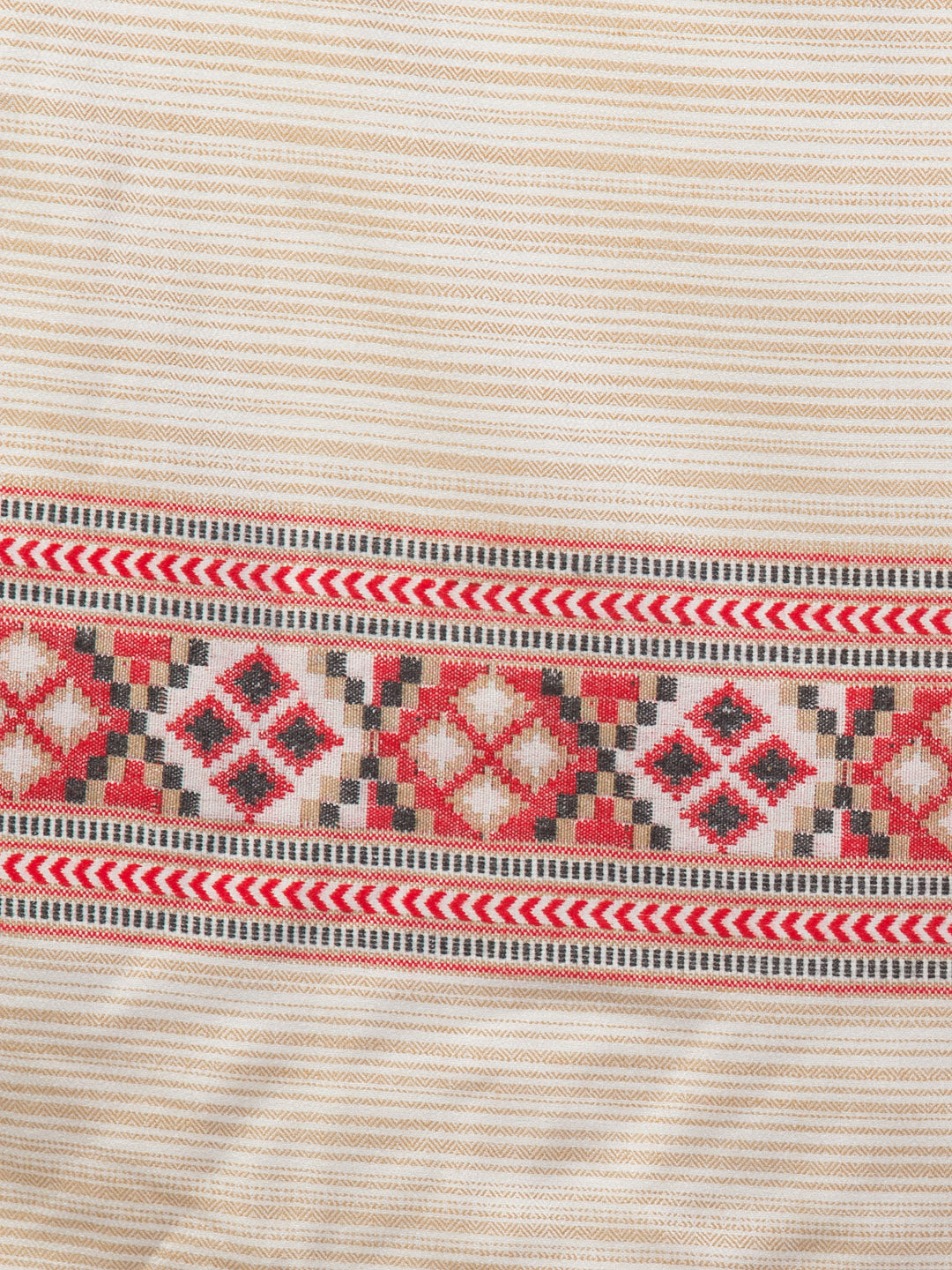 Ethnic Kullu Shawl for Men, Traditional Himachali Design with Tribal Motifs - Off White (40x80)