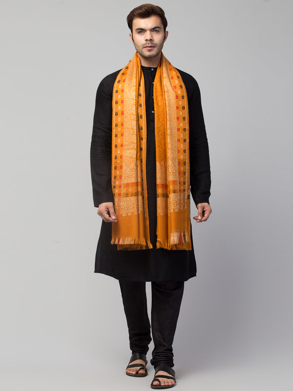 Jamawar Weave Plain Self Design with Border Shawl - Yellow