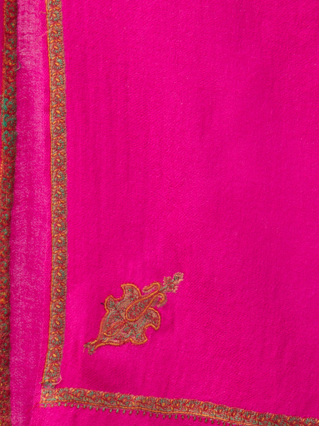 Fine Wool Plain Traditional Kingri Stole with Hand Embroidery Border - Rose