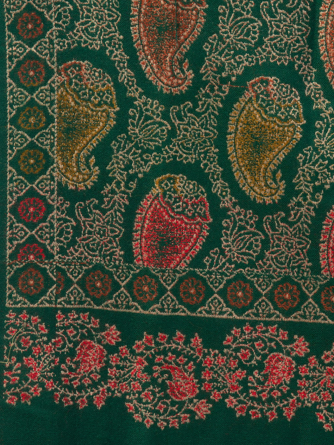 Tweedle Men’s Jamawar Paisley Design Woolen Shawl / Stole for Winters - Green(40 x 80 inches)