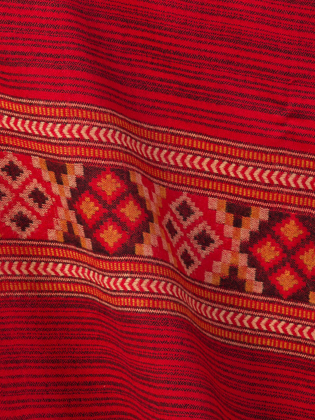 Ethnic Kullu Shawl for Women, Traditional Himachali Design with Tribal Motifs - Red