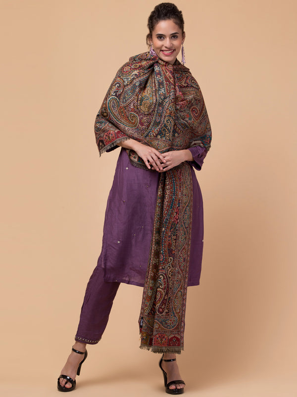 Jacquard Weave, Paisley Design, Faux Pashmina Shawl - Black