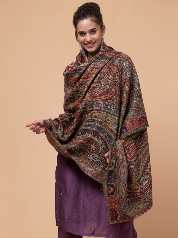 Jacquard Weave, Paisley Design, Faux Pashmina Shawl - Black