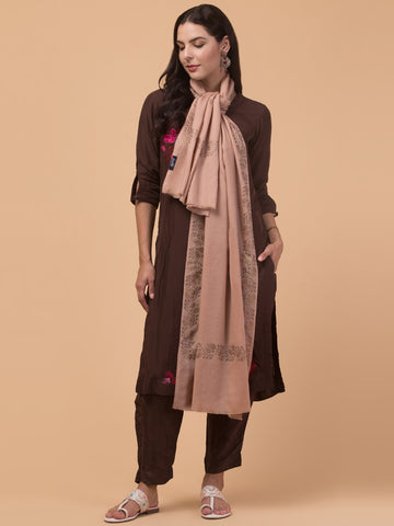 Fine Wool Crystal/Stone Work Stole for Winters - Beige