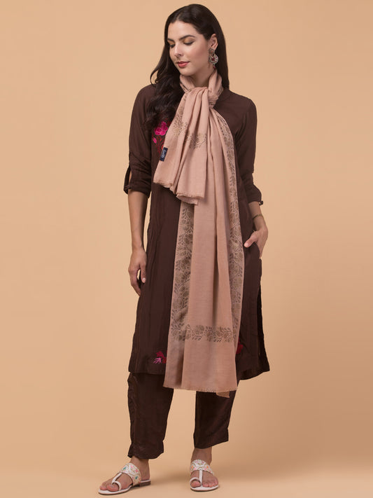 Fine Wool Crystal/Stone Work Stole for Winters - Beige