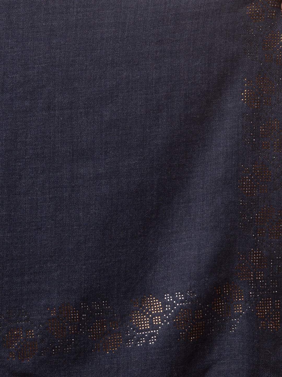 Fine Wool Crystal/Stone Work Stole for Winters - Navy Blue