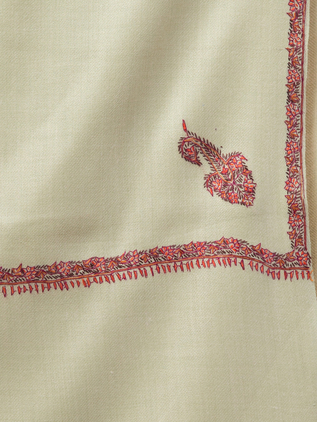 Fine Wool Plain Traditional Kingri Stole with Hand Embroidery Border - Light Green