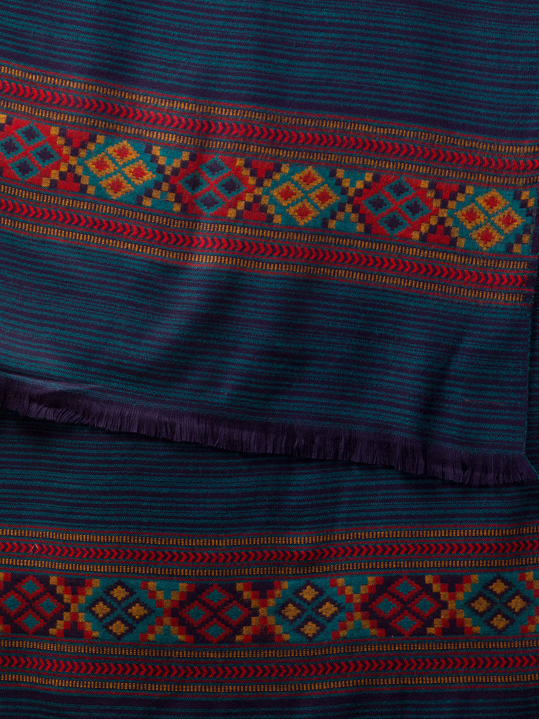 Ethnic Kullu Shawl for Women, Traditional Himachali Design with Tribal Motifs - Light Blue