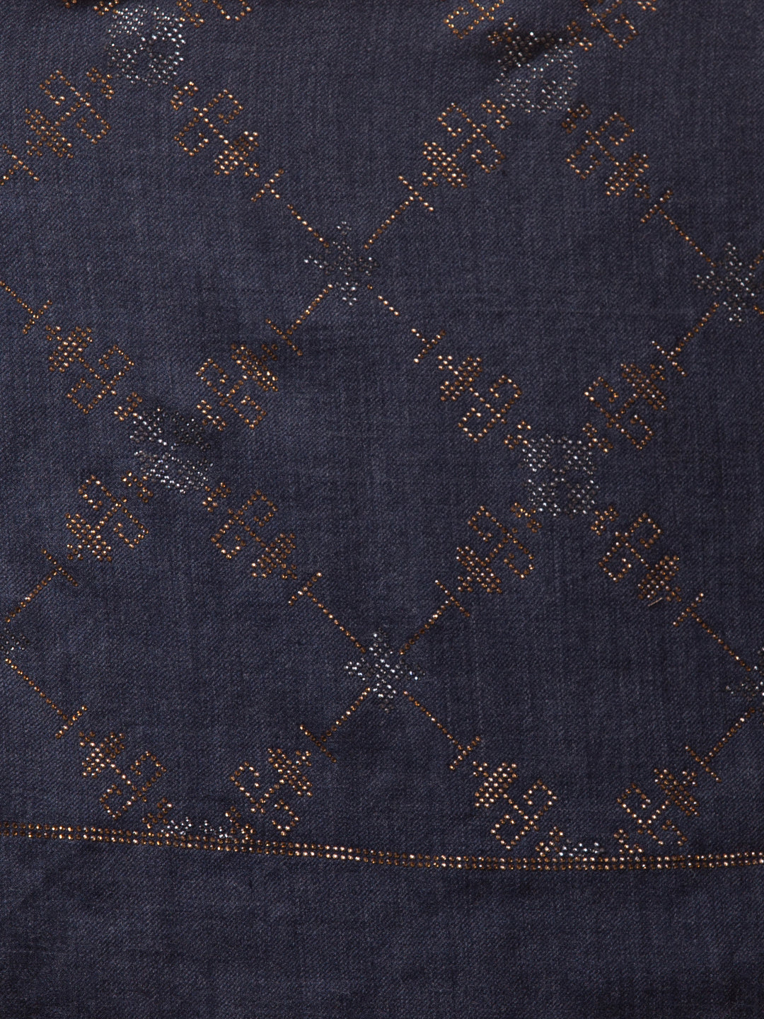 Fine Wool Crystal / Stone Work Stole - Navy Blue