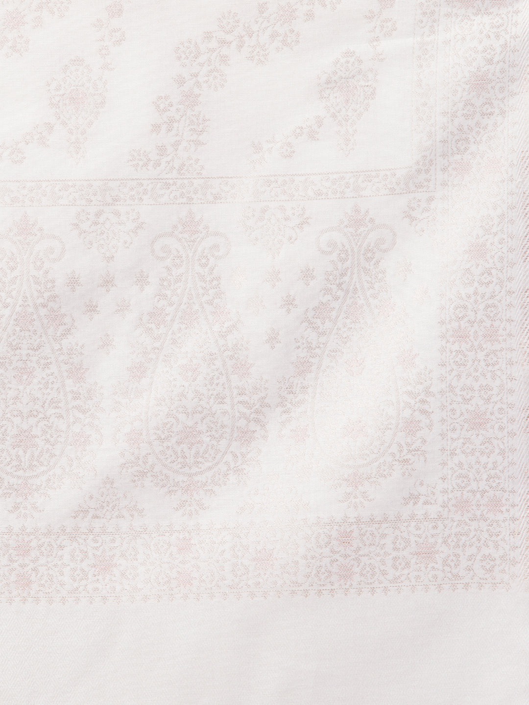 Zari Weave Floral Design Acrylic Stole - White