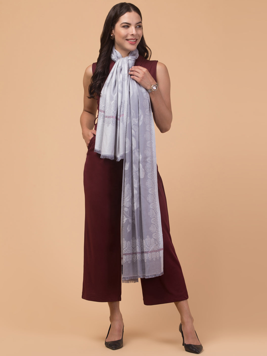 Soft and Smooth Feel, Rose Design, Reversible Shawl - Blue