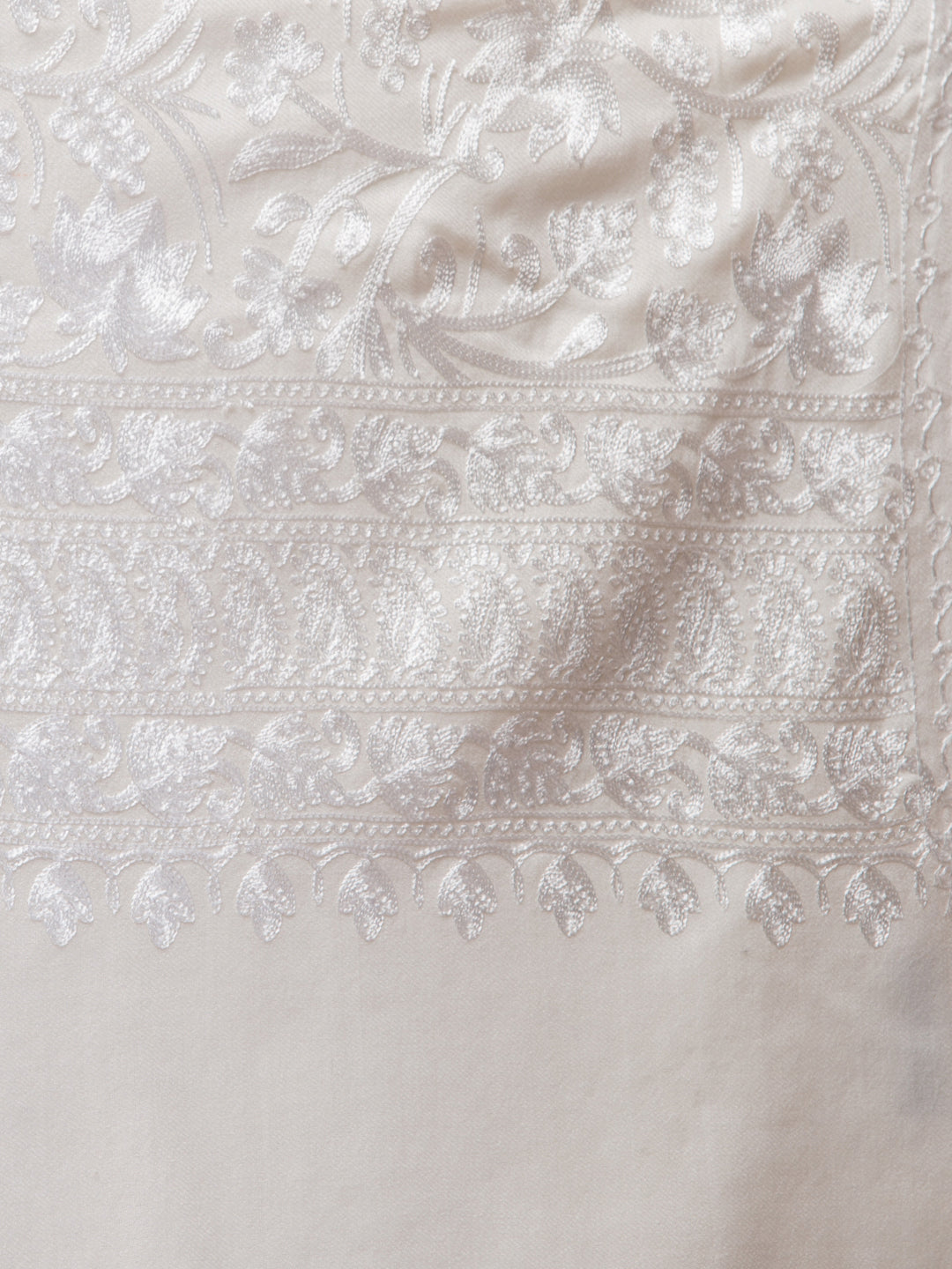 tweedle Women's Fine Wool Tone to Tone  Kashmiri Embroidery Stole - Off White