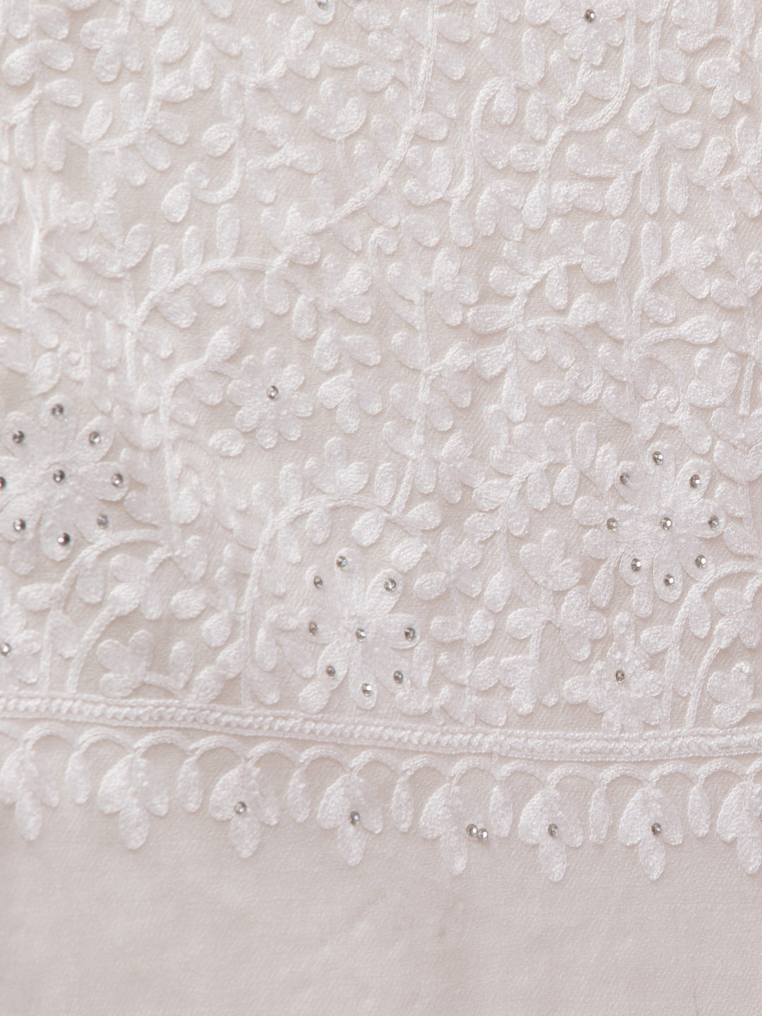 tweedle Women's Fine Wool Tone to Tone Aari Embroidery Stole with Stone Work - Off White