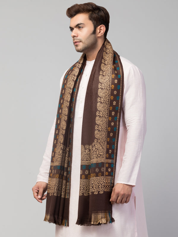 Jamawar Weave Plain Self Design with Border Shawl - Brown