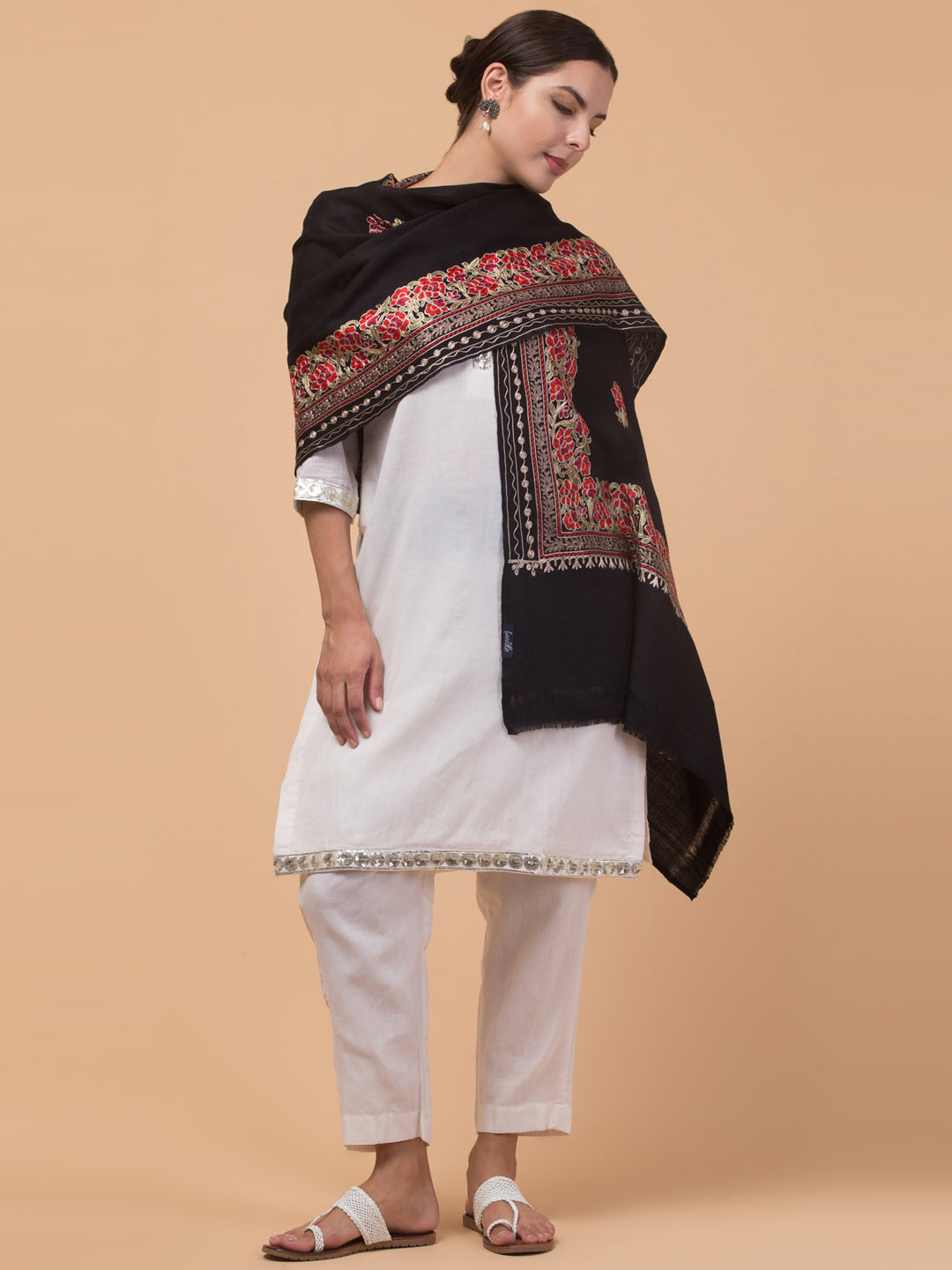 Tweedle Women’s Gulbahaar Aari Embroidery Stole/ Scarf - Black (Size-28x80)