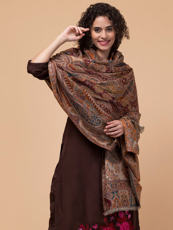 Jacquard Weave, Paisley Design, Faux Pashmina Shawl - Multi - Colored