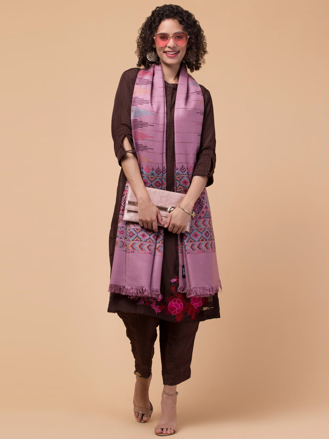 Tweedle Ethnic Kullu Design, Kani Stole for Women, Purple - 28 x 80 Inches