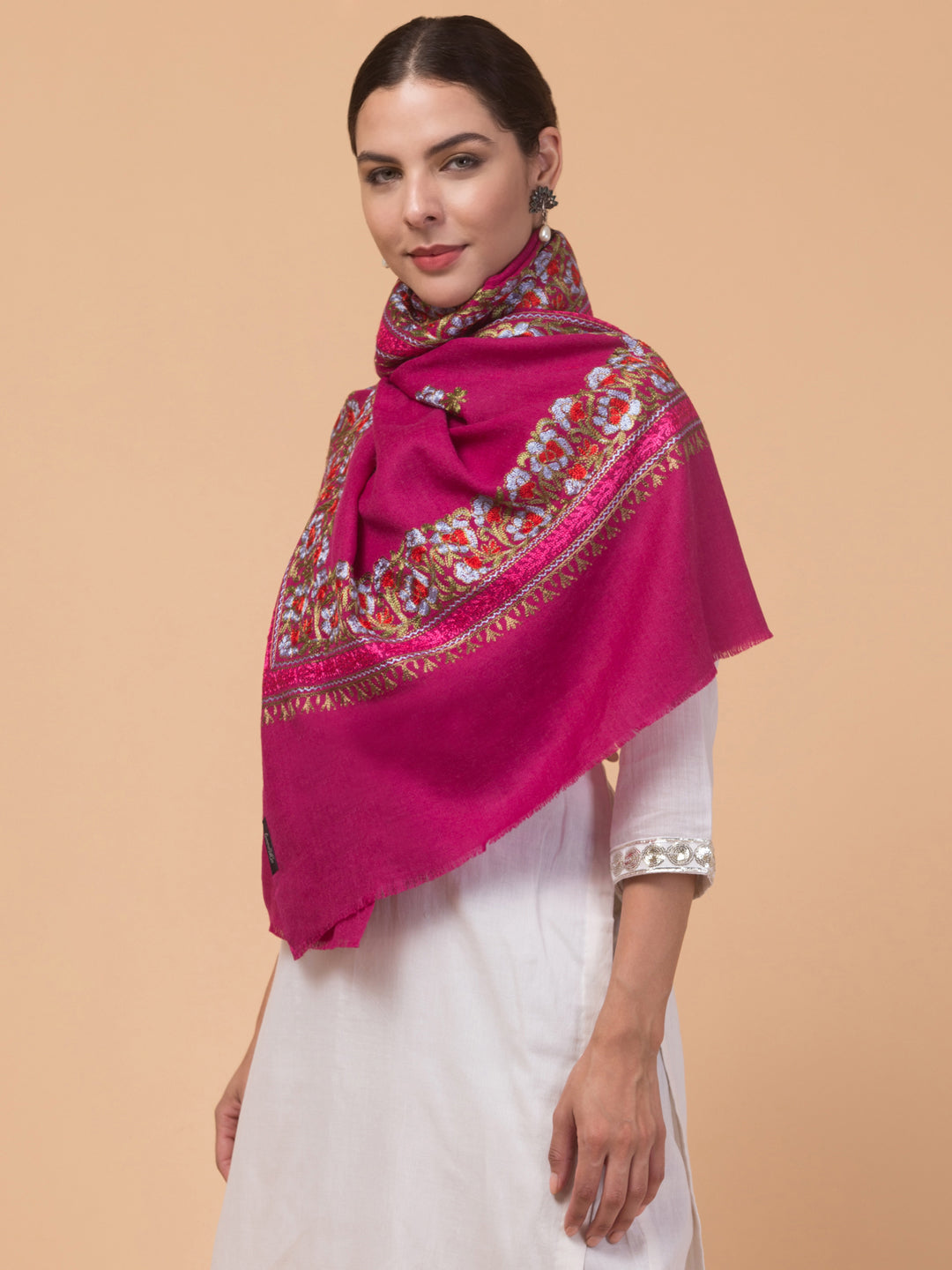 Tweedle Women’s Gulbahaar Aari Embroidery Stole/ Scarf - Rose (Size-28x80)