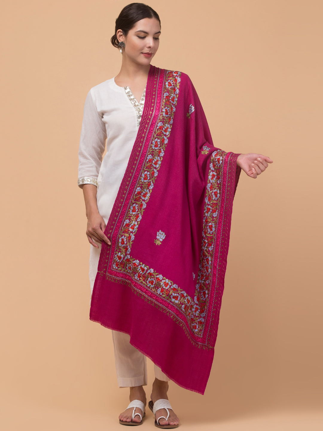 Tweedle Women’s Gulbahaar Aari Embroidery Stole/ Scarf - Rose (Size-28x80)