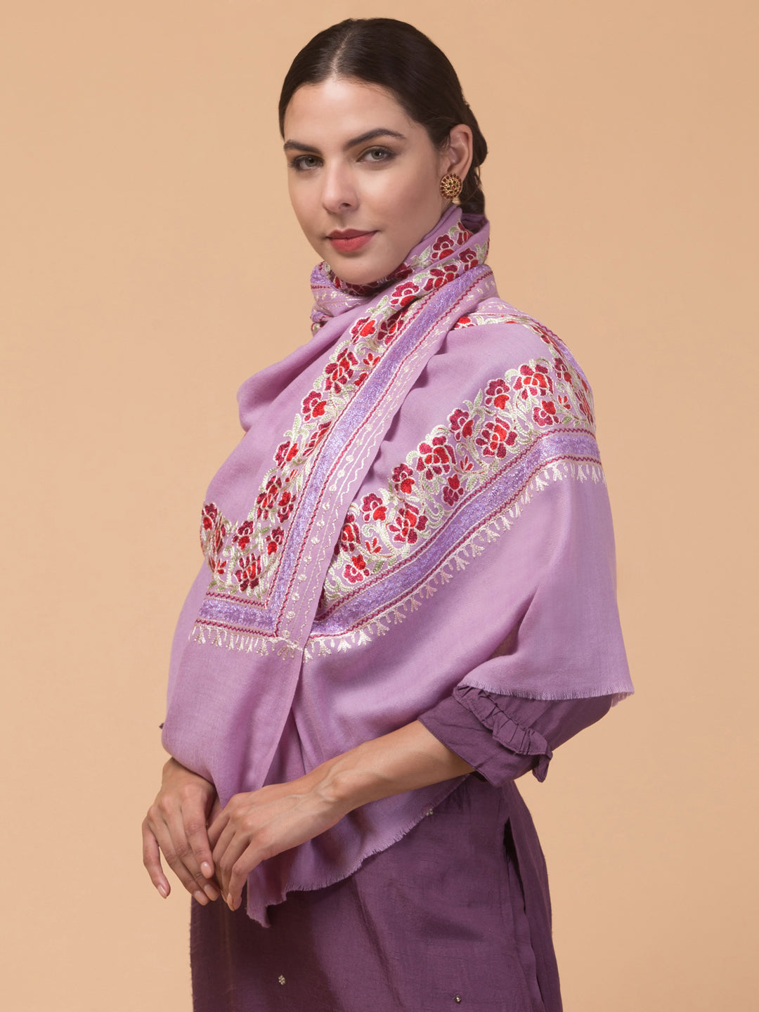 Tweedle Women’s Gulbahaar Aari Embroidery Stole/ Scarf - Purple (Size-28x80)