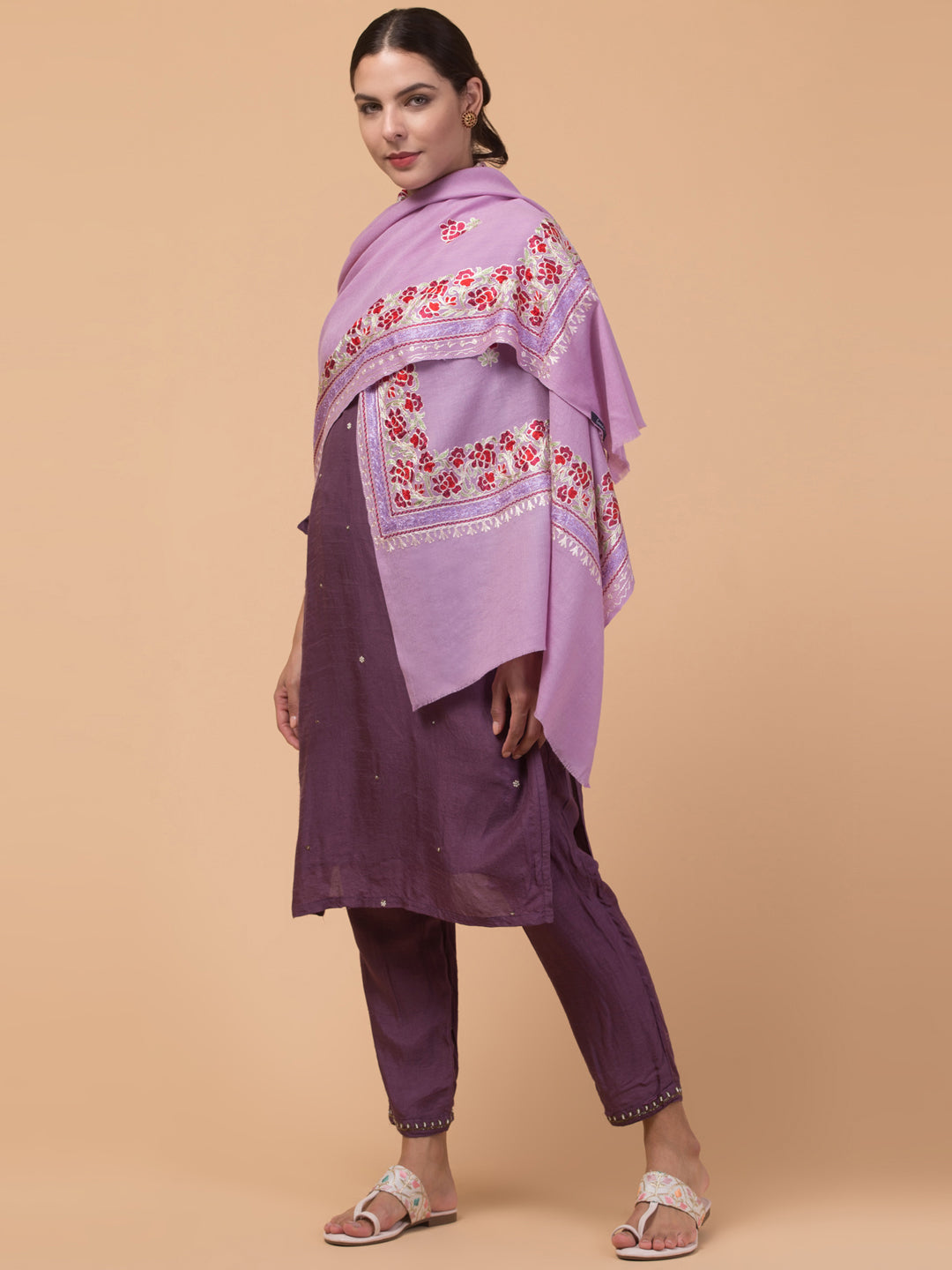 Tweedle Women’s Gulbahaar Aari Embroidery Stole/ Scarf - Purple (Size-28x80)