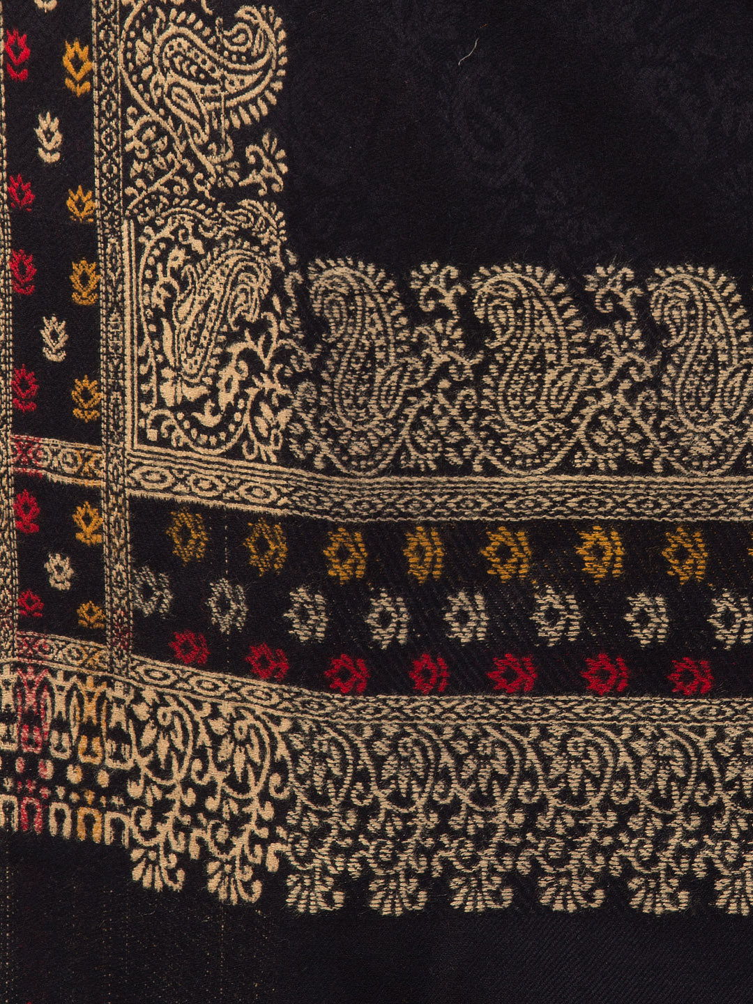 Jamawar Weave Plain Self Design with Border Shawl - Black