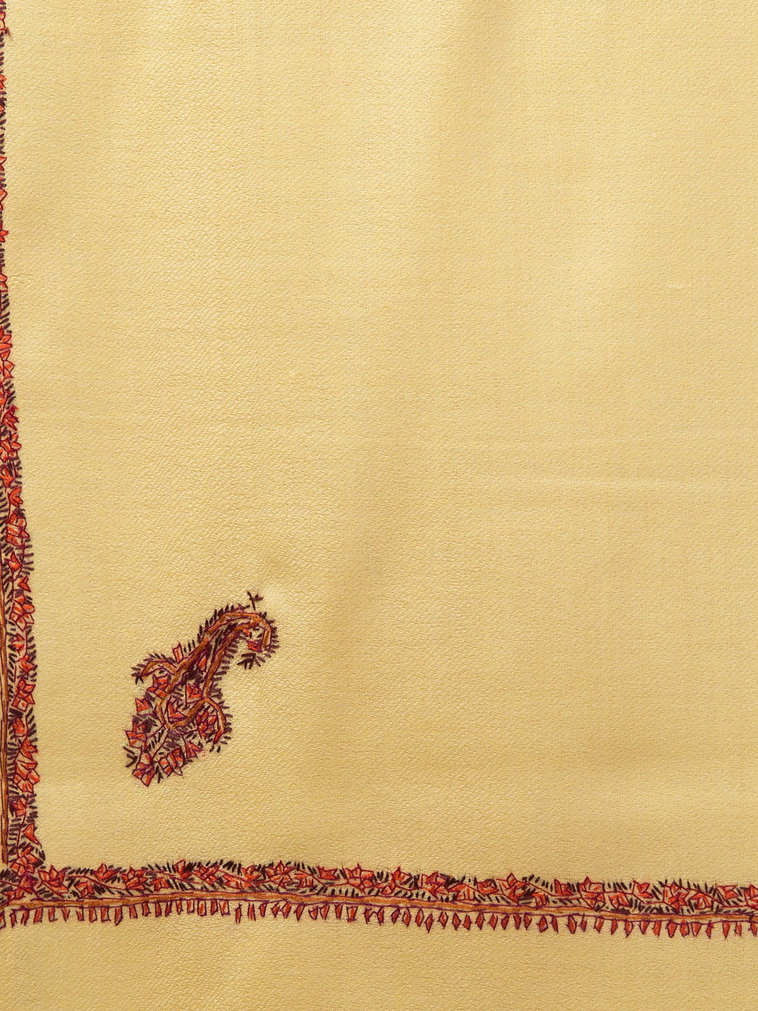 Fine Wool Plain Traditional Kingri Stole with Hand Embroidery Border - Lemon Yellow