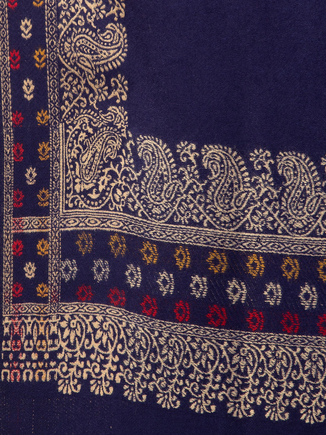 Jamawar Weave Plain Self Design with Border Shawl - Blue