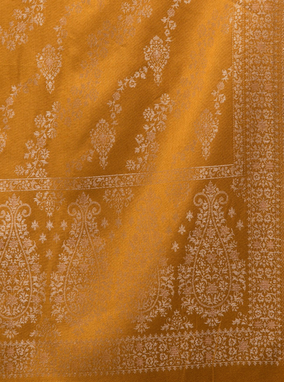 Zari Weave Floral Design Acrylic Stole - Yellow