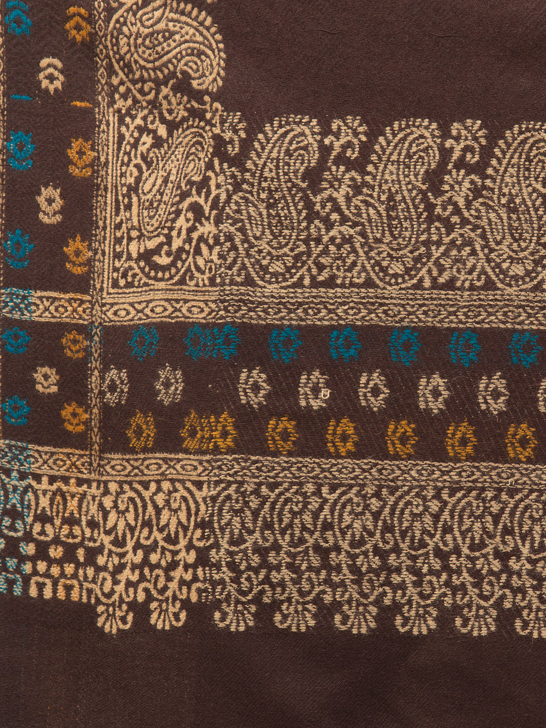 Jamawar Weave Plain Self Design with Border Shawl - Brown