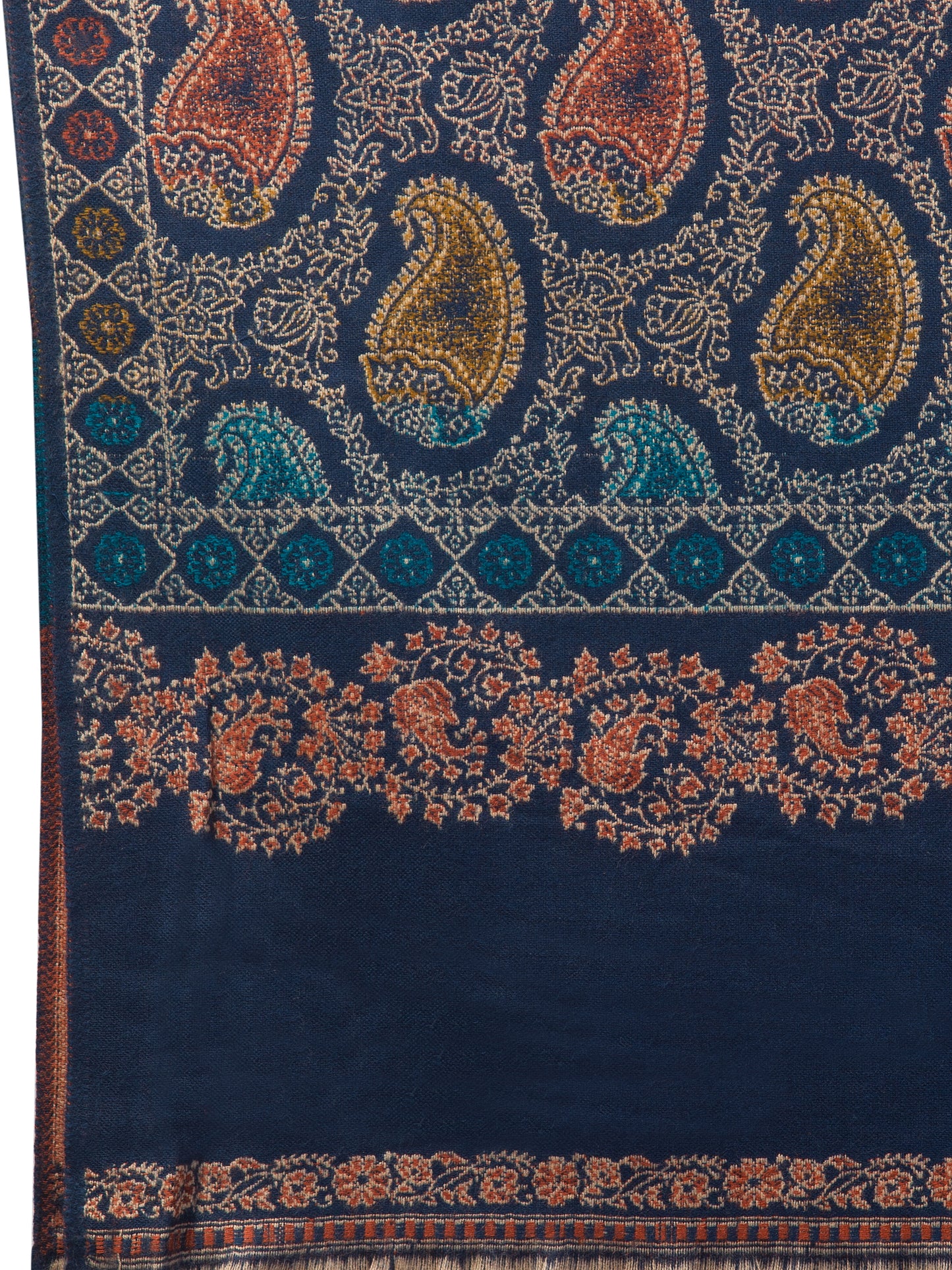 Tweedle Women’s Jamawar Paisley Design Woolen Shawl / Stole for Winters - Blue  (40 x 80 inches)