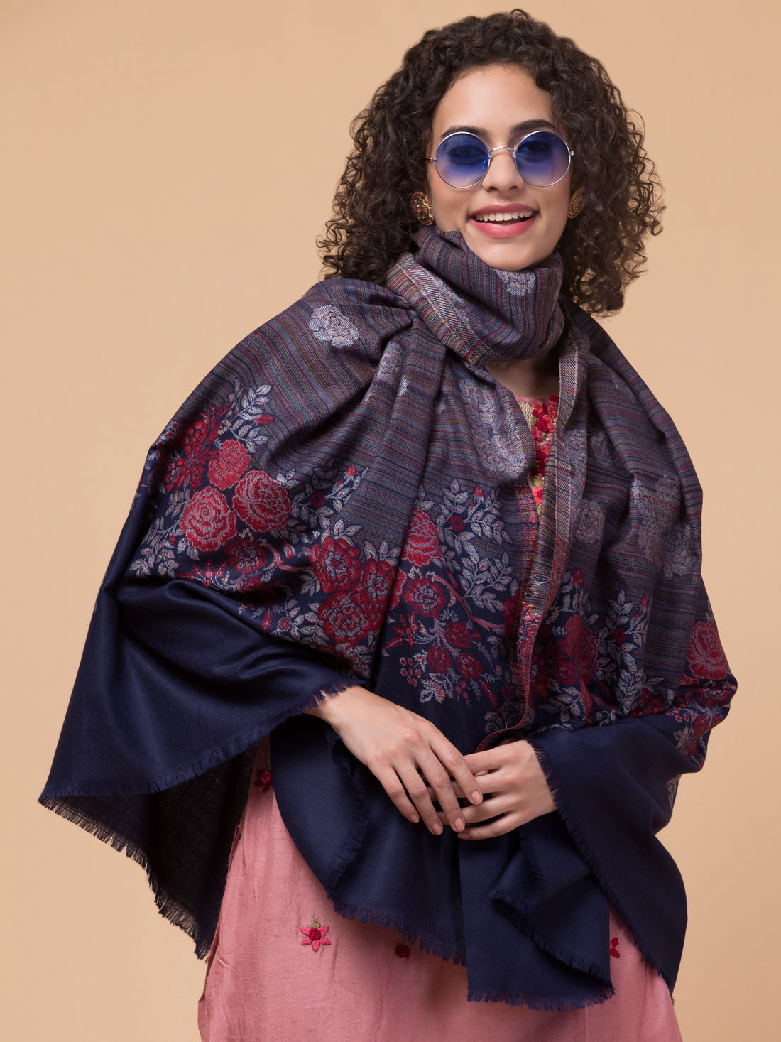 blue  floral shawl for women