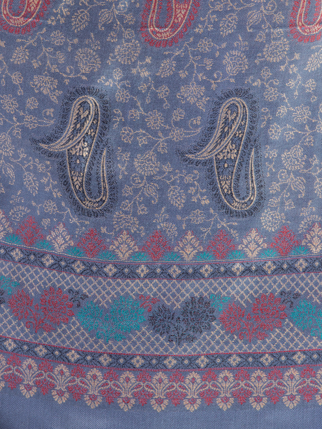 Ethnic Paisley Design Stole with Fringed Edges  - Grey