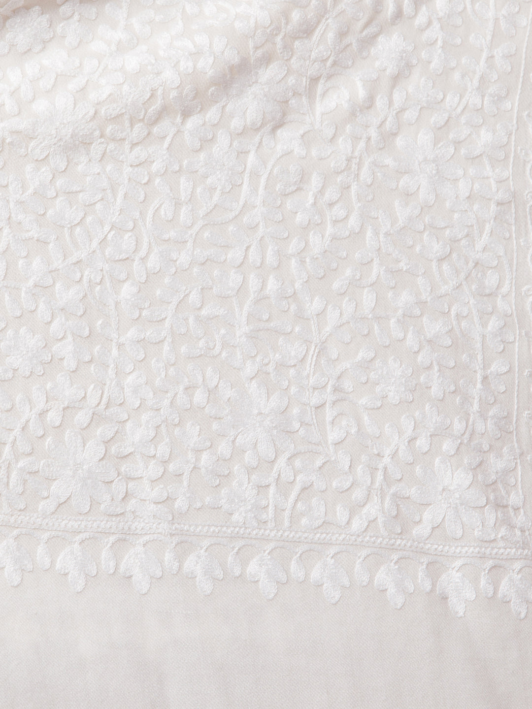 Pure Wool White on White Kashmiri Embroidery Stole