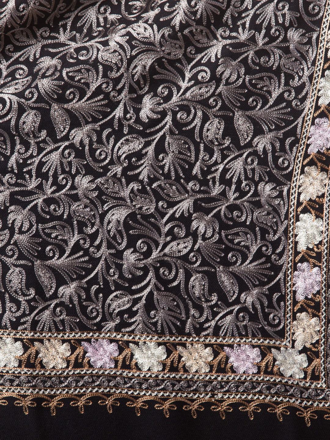 Acro Wool, Soft Feel Kashmiri Embroidery Stole for Winters - Black
