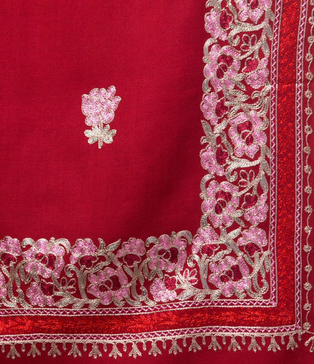 Tweedle Women’s Gulbahaar Aari Embroidery Stole/ Scarf - Red (Size-28x80)